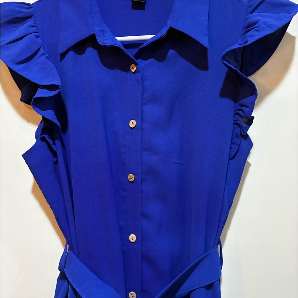 SHEIN Royal Blue Ruffle Sleeve Blouse